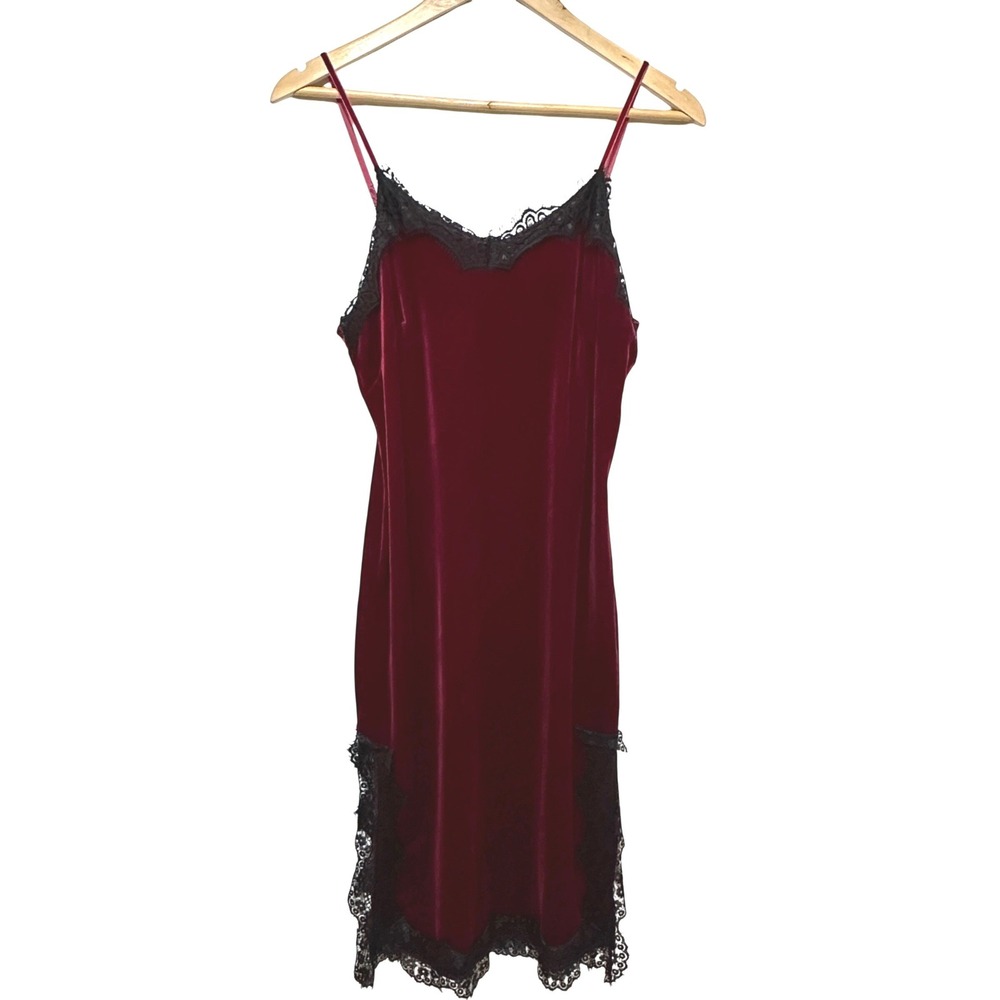 Velvet Lace Whimsigoth Vamp Slip Dress Women Medium Burgundy Y2K Gothic Grunge